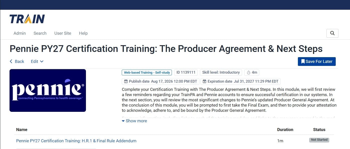 Screenshot of last training module